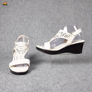 Naturalizer Veda Strappy Sandals White Leather Wedge Heel Coquette Women's Sz 9M